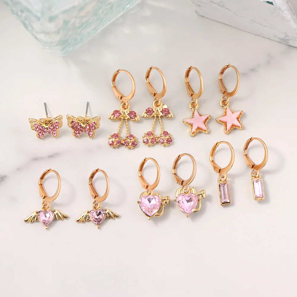 New Pink Crystal Heart Cherry Drop Earrings Set For Women Sweet Girls Cute Butterfly Star Dangle Earrings Fashion Jewelry Gift
New Pink Crystal Heart Cherry Drop Earrings Set For Women Sweet Girls Cute Butterfly Star Dangle Earrings Fashion Jewelry Gift