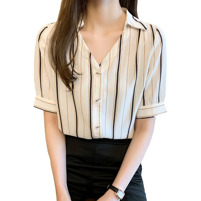 Professional Striped Chiffon Shirt Women's Summer New Fashion Shirt V-neck Short Women Tops
Professional Striped Chiffon Shirt Women's Summer New Fashion Shirt V-neck Short Women Tops