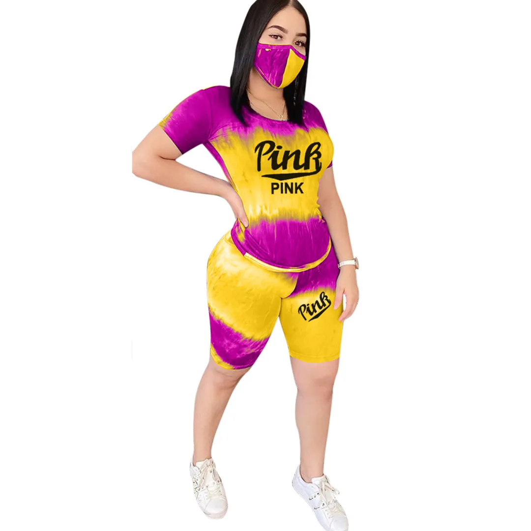 2020 Summer Women's Suit European and American Tie-dye Letter PINK Print Tracksuit Two-piece Set with a Mask
2020 Summer Women's Suit European and American Tie-dye Letter PINK Print Tracksuit Two-piece Set with a Mask