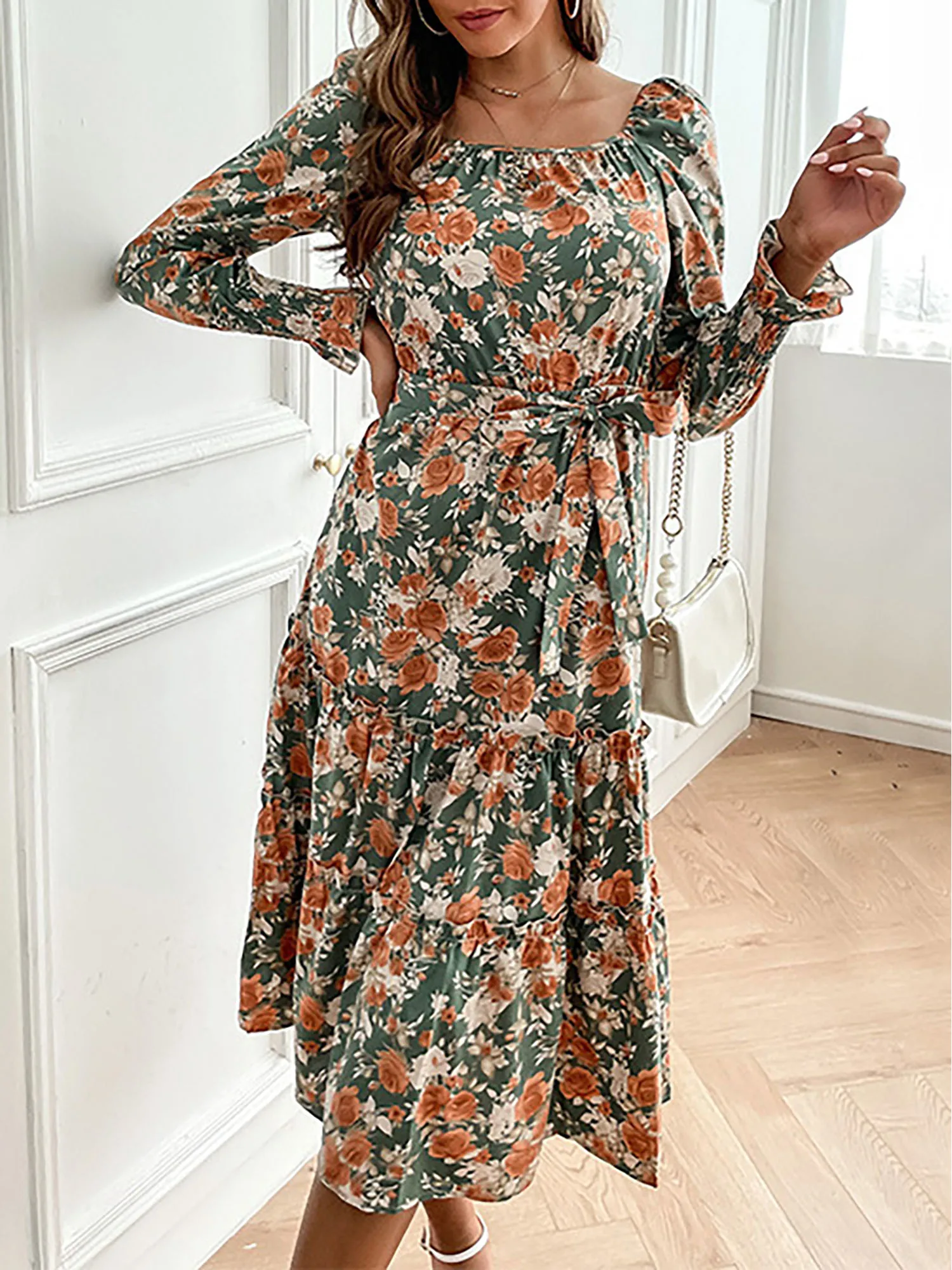 Women Floral Print A-Line Midi Dress Casual Square Neck Lantern Long Sleeve Dress 2022 Spring Holiday Lady Lace Up Long Vestidos
Women Floral Print A-Line Midi Dress Casual Square Neck Lantern Long Sleeve Dress 2022 Spring Holiday Lady Lace Up Long Vestidos