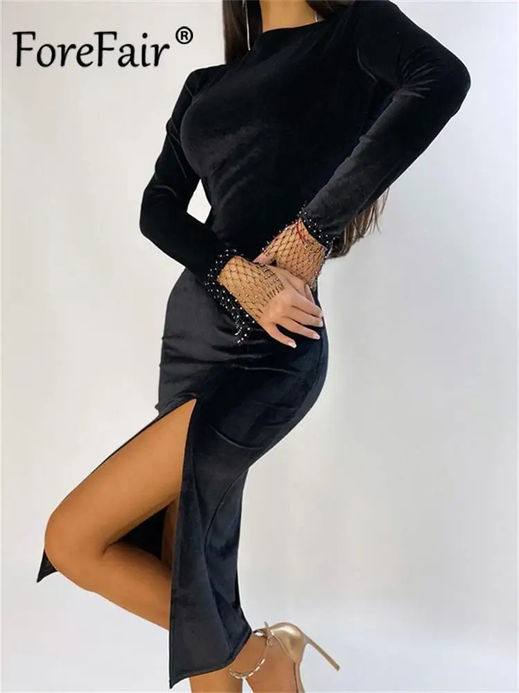 Forefair Long Sleeve Bodycon Velvet Midi Women Dress 2021 Autumn Winter Fashion Solid Sexy Elegant Party club Female Clothing
Forefair Long Sleeve Bodycon Velvet Midi Women Dress 2021 Autumn Winter Fashion Solid Sexy Elegant Party club Female Clothing