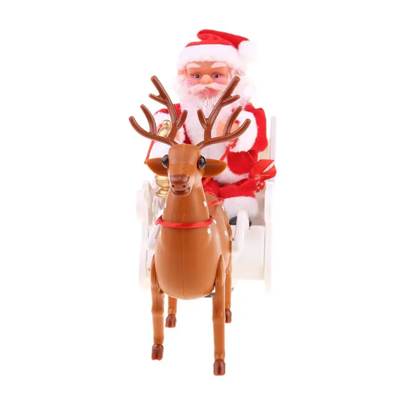 

Elk sleigh Santa Claus doll with music electric universal car toy in Sleigh with Reindeer Deer Ornaments Xmas Gifts