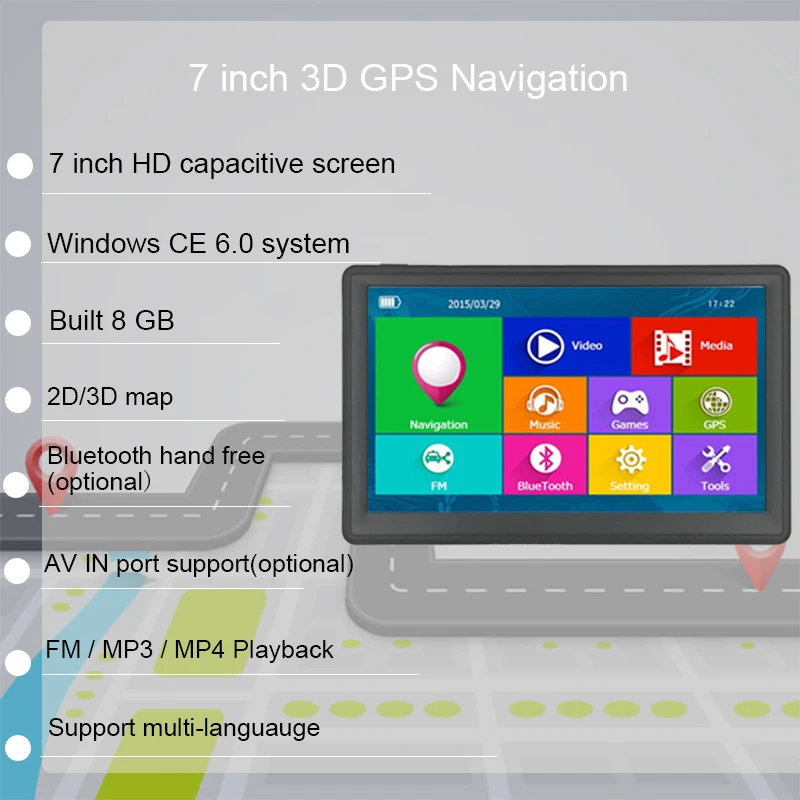 7 дюймовый автомобильный GPS навигатор 800 МГц FM 8 Гб 2020 бесплатные карты для Navitel