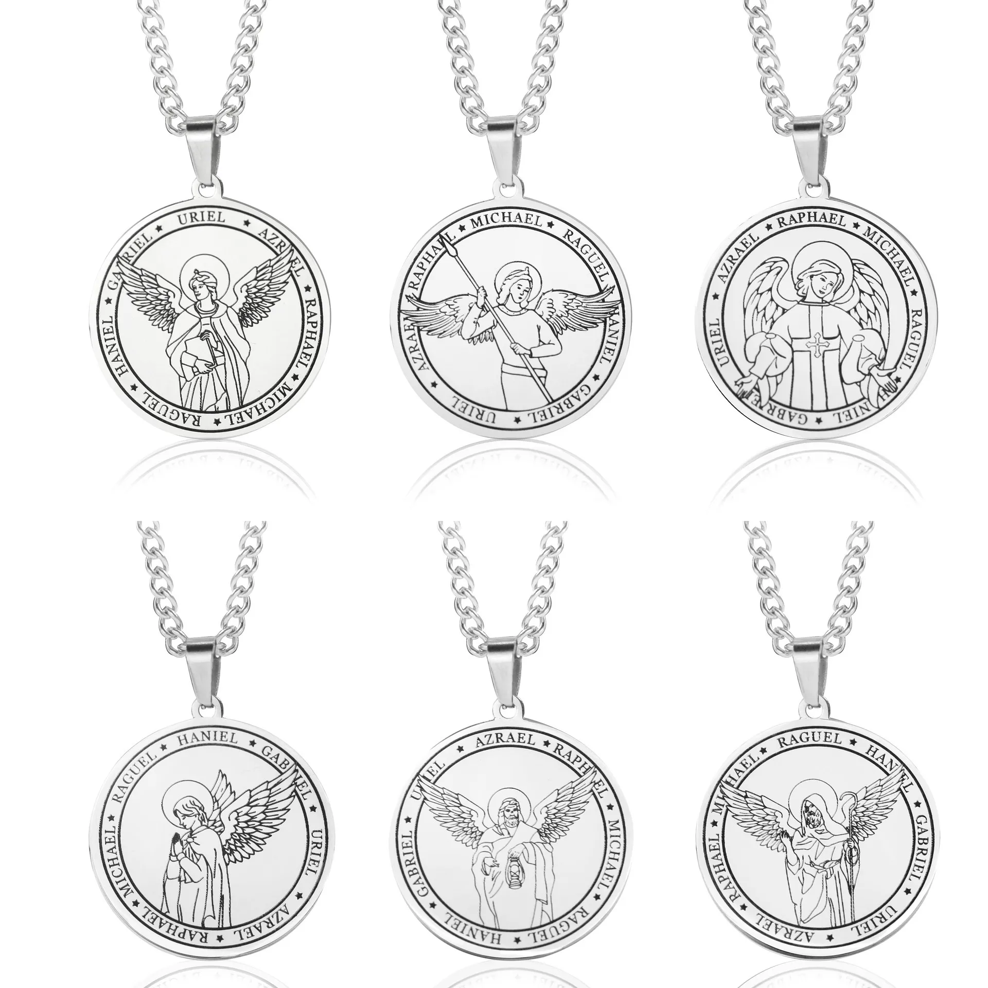 Stainless Steel Angel Wing Medal Necklace Seven Angels Pendant Religious Necklace For Men's Round Brand Punk Accessories Gift
Stainless Steel Angel Wing Medal Necklace Seven Angels Pendant Religious Necklace For Men's Round Brand Punk Accessories Gift