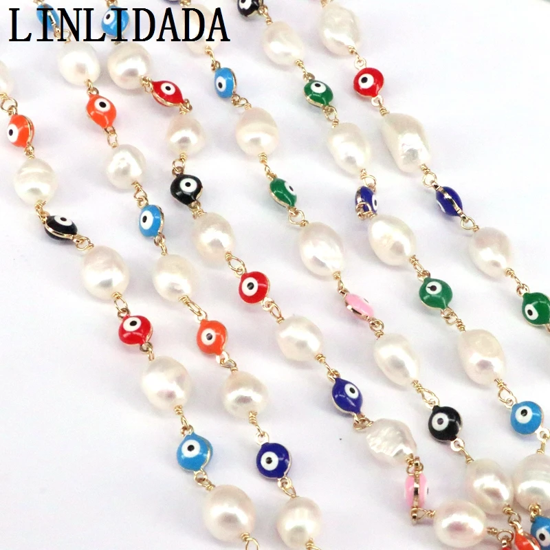 3 Meters, Pearl Chain, Wire Wrapped Freshwater Pearl Link Chain, Pearl Evil Eye Beads Rosary Chain
3 Meters, Pearl Chain, Wire Wrapped Freshwater Pearl Link Chain, Pearl Evil Eye Beads Rosary Chain