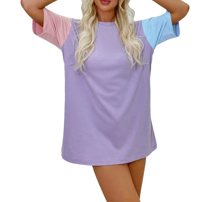 Purple Summer Versatile Round Neck Color Matching T-Shirt Fashion Loose Round Neck Color Matching Sleeve Contrast T-Shirt
Purple Summer Versatile Round Neck Color Matching T-Shirt Fashion Loose Round Neck Color Matching Sleeve Contrast T-Shirt
