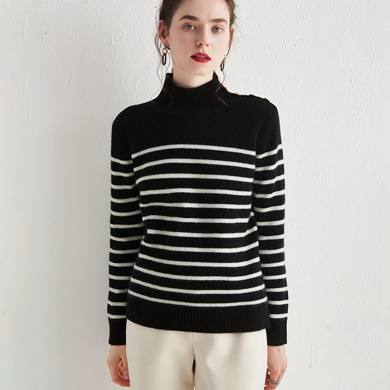 Autumn Winter Stripe Sweaters Women 100% Cashmere Knitting Double Thickening High Collar Jumpers Female Soft Quality Pullovers
Autumn Winter Stripe Sweaters Women 100% Cashmere Knitting Double Thickening High Collar Jumpers Female Soft Quality Pullovers
