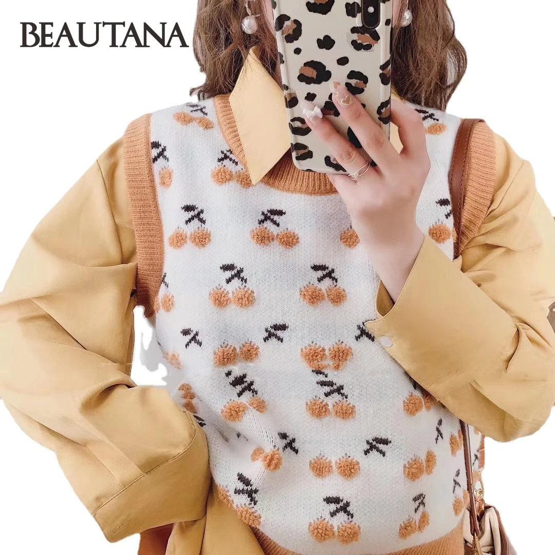 BEAUTANA Knitted Sweater Vest 2021 Autumn Cherry Round Neck Pullover Jumper Streetwear Slim Chic Knitting Yarn Ribbed Tank Top
BEAUTANA Knitted Sweater Vest 2021 Autumn Cherry Round Neck Pullover Jumper Streetwear Slim Chic Knitting Yarn Ribbed Tank Top