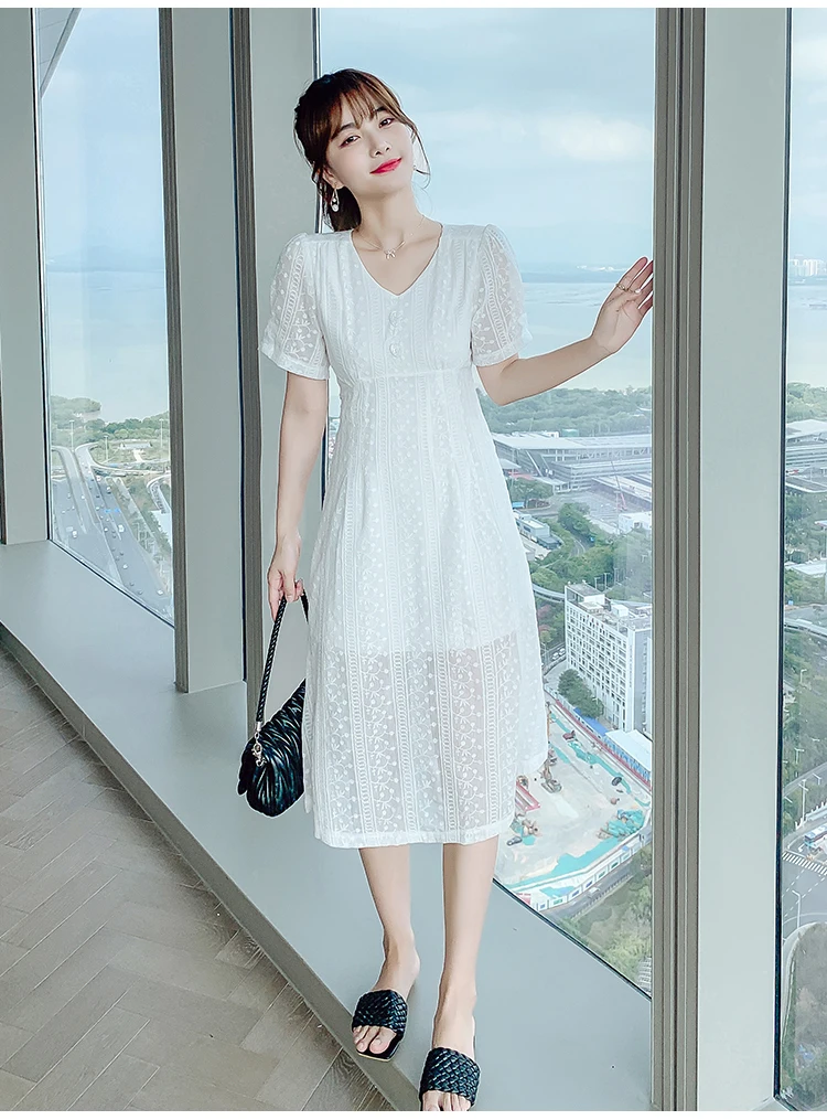 Chiffon Slim Women's Dress Short Sleeve New Casual Fashion Mid-length Dresses V-neck Summer Pure Color Stitching A-LINE
Chiffon Slim Women's Dress Short Sleeve New Casual Fashion Mid-length Dresses V-neck Summer Pure Color Stitching A-LINE
