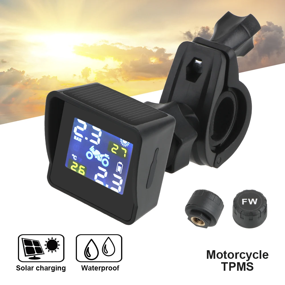 USB Solar Charging Tyre Accessories LCD Display Motorcycle TPMS Moto Tire Pressure Tyre Temperature Monitoring Alarm System
USB Solar Charging Tyre Accessories LCD Display Motorcycle TPMS Moto Tire Pressure Tyre Temperature Monitoring Alarm System
