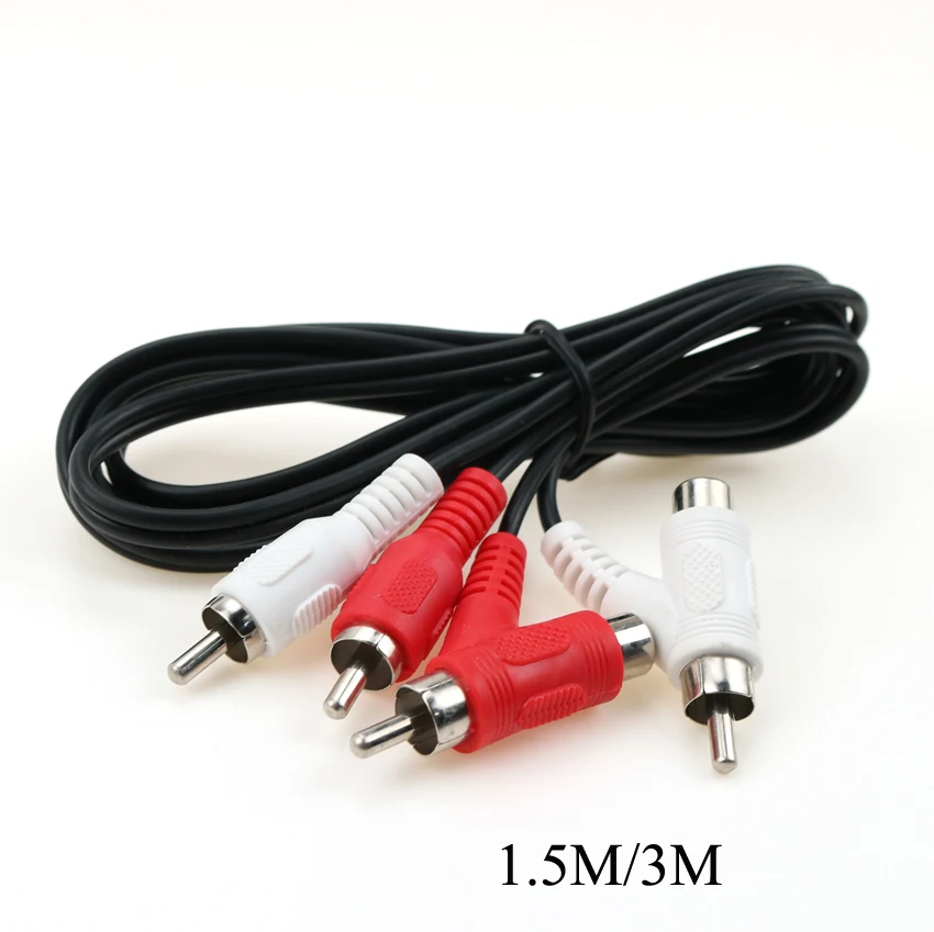 

1pc RCA Audio Piggyback Stereo Connector Cable 2 Male to Male + Female Piggy Back 1.5FT 50cm / 1.5M 5FT