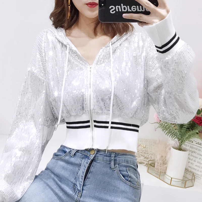 Women's small sequin jacket coat autumn pink clothes hooded casual wild long sleeve leak belly coat outdoor women Sweatshirt
Women's small sequin jacket coat autumn pink clothes hooded casual wild long sleeve leak belly coat outdoor women Sweatshirt