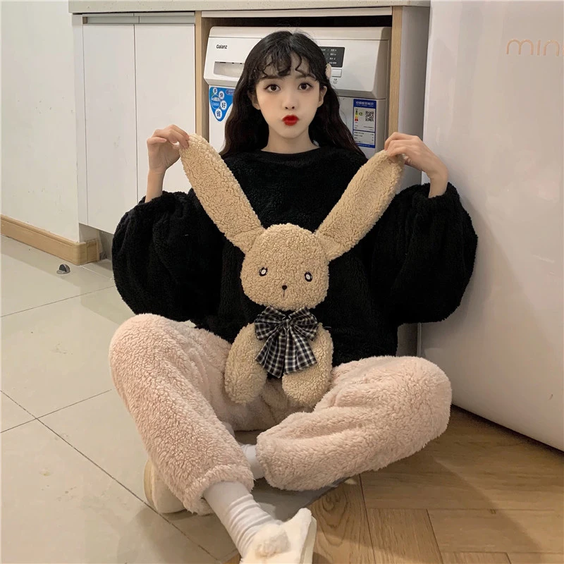 Kawaii Women 2 Piece Set Girl Winter Thick Sweet Cute Cartoon Coral Fleece Pullover Top Plush Trousers Suit Home Service Pajamas
Kawaii Women 2 Piece Set Girl Winter Thick Sweet Cute Cartoon Coral Fleece Pullover Top Plush Trousers Suit Home Service Pajamas