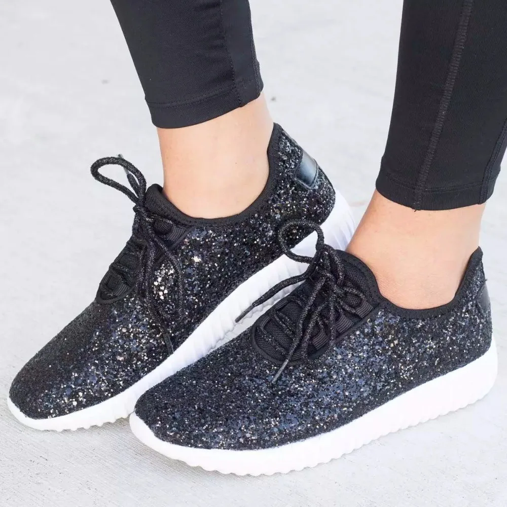 Vulcanized Shoes Women Casual Shoes Women Glitter Sneakers Bling White Sneakers Lace-up Sparkly Shoes zapatos mujer 2020
