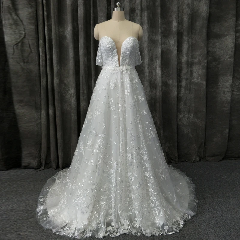 2020 Sparkly Sequined Lace Wedding Dress Sweetheart Off the Shoulder A Line Bride Gown
2020 Sparkly Sequined Lace Wedding Dress Sweetheart Off the Shoulder A Line Bride Gown