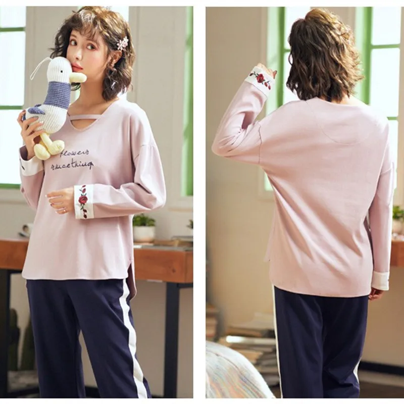 Послеродовая Пижама футболка с длинным рукавом и брюки для беременных женщин