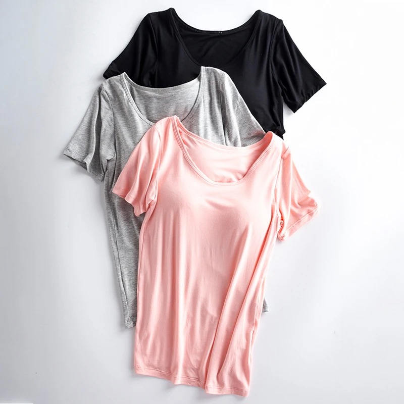 Modal Built In Padded Bra T-shirt Women Summer Short Sleeve Soft Breathable Female Bottomming Tshirt Sports Yoga Lady Top Tees
Modal Built In Padded Bra T-shirt Women Summer Short Sleeve Soft Breathable Female Bottomming Tshirt Sports Yoga Lady Top Tees