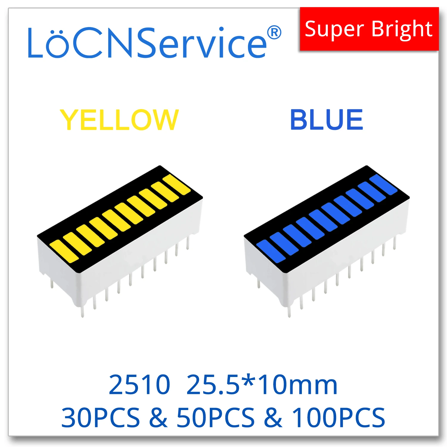 LoCNService LED Bar graph Light 10-segment 2510 BLUE YELLOW Bargraph 30pcs-100pcs single color digital tube display Bright
LoCNService LED Bar graph Light 10-segment 2510 BLUE YELLOW Bargraph 30pcs-100pcs single color digital tube display Bright