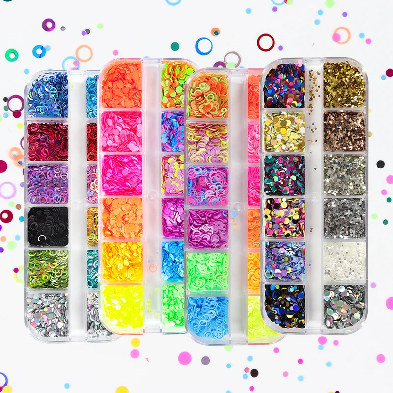 

Fluorescent Color Flake Nail Art Glitter Sequins Mixed Size Round Slice Manicure Decoration Accessories DIY Nail Tips Design Kit