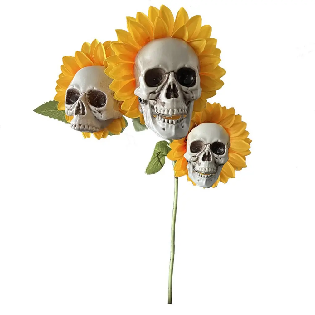 

Искусственный Подсолнух, Череп, украшение для сада, уличные растения, скелет, украшение на Хэллоуин, голова черепа