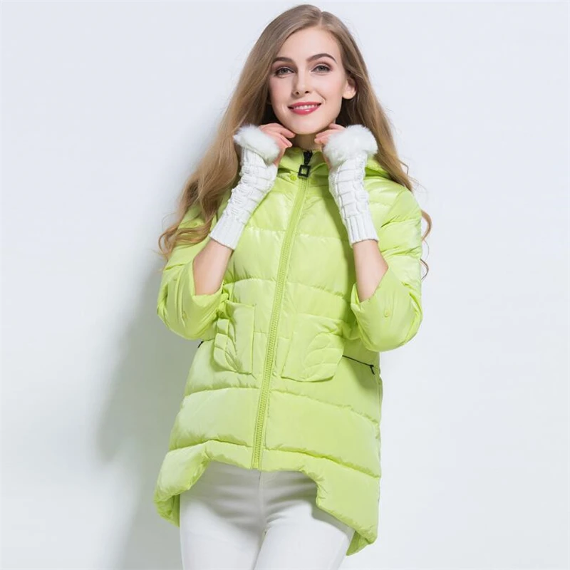 Брендовая женская Лыжная пуховая куртка 2019 зимнее пальто средней длины для