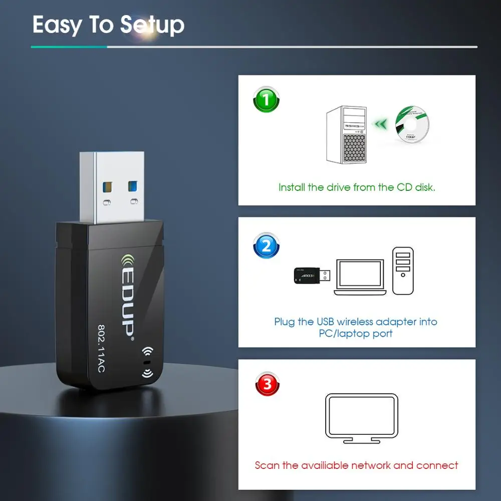 EDUP 1300 Мбит/с USB WiFi адаптер переменного тока Dual Band Беспроводной USB Lan сетевая карта 802.11AC мини Портативный Wi-Fi адаптер для портативных ПК
EDUP 1300 Мбит/с USB WiFi адаптер переменного тока Dual Band Беспроводной USB Lan сетевая карта 802.11AC мини Портативный Wi-Fi адаптер для портативных ПК