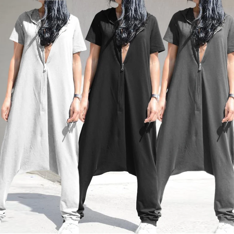 Celmia Vintage Women Jumpsuits Short Sleeve Hoodies Jumpsuit Casual Drop-Crotch Pantalon Zipper Long Rompers OversizedOverall
Celmia Vintage Women Jumpsuits Short Sleeve Hoodies Jumpsuit Casual Drop-Crotch Pantalon Zipper Long Rompers OversizedOverall