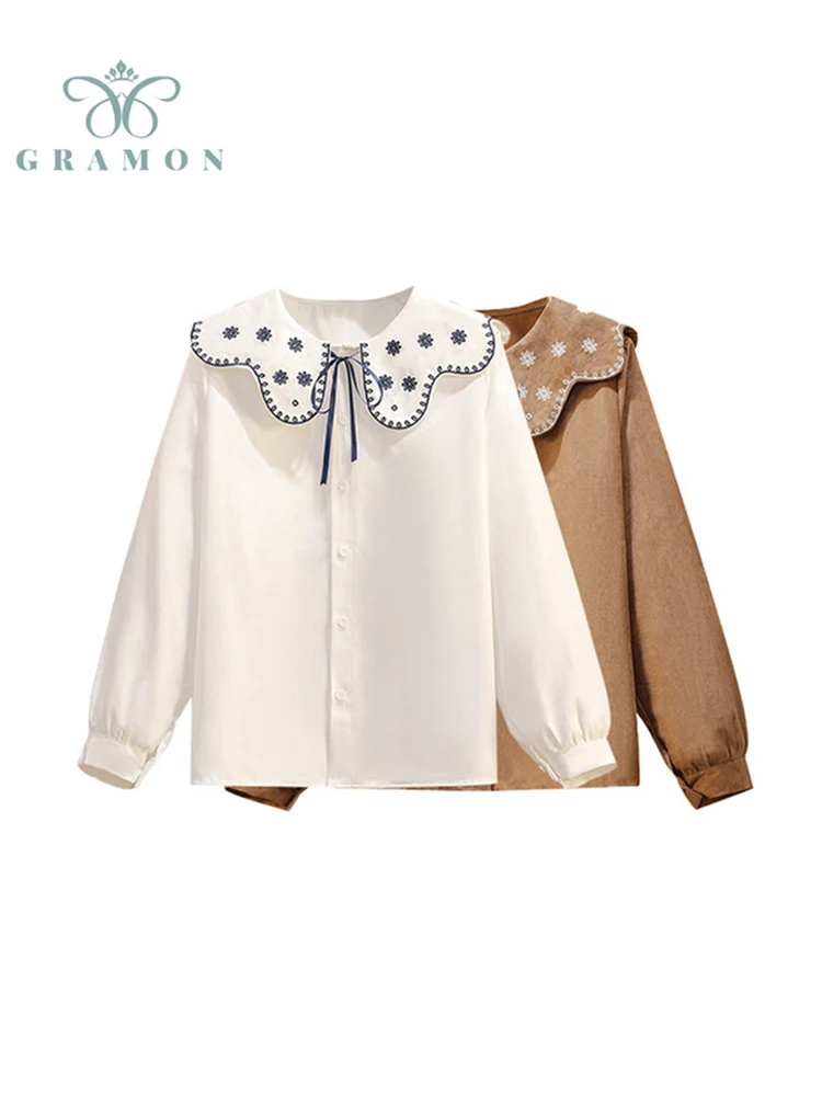 Shirts Women Solid Bow Embroidery 2022 Spring Korean Chic Trendy Casual Blouses Sweet Plus Size Women Streetwear All-match Tops
Shirts Women Solid Bow Embroidery 2022 Spring Korean Chic Trendy Casual Blouses Sweet Plus Size Women Streetwear All-match Tops