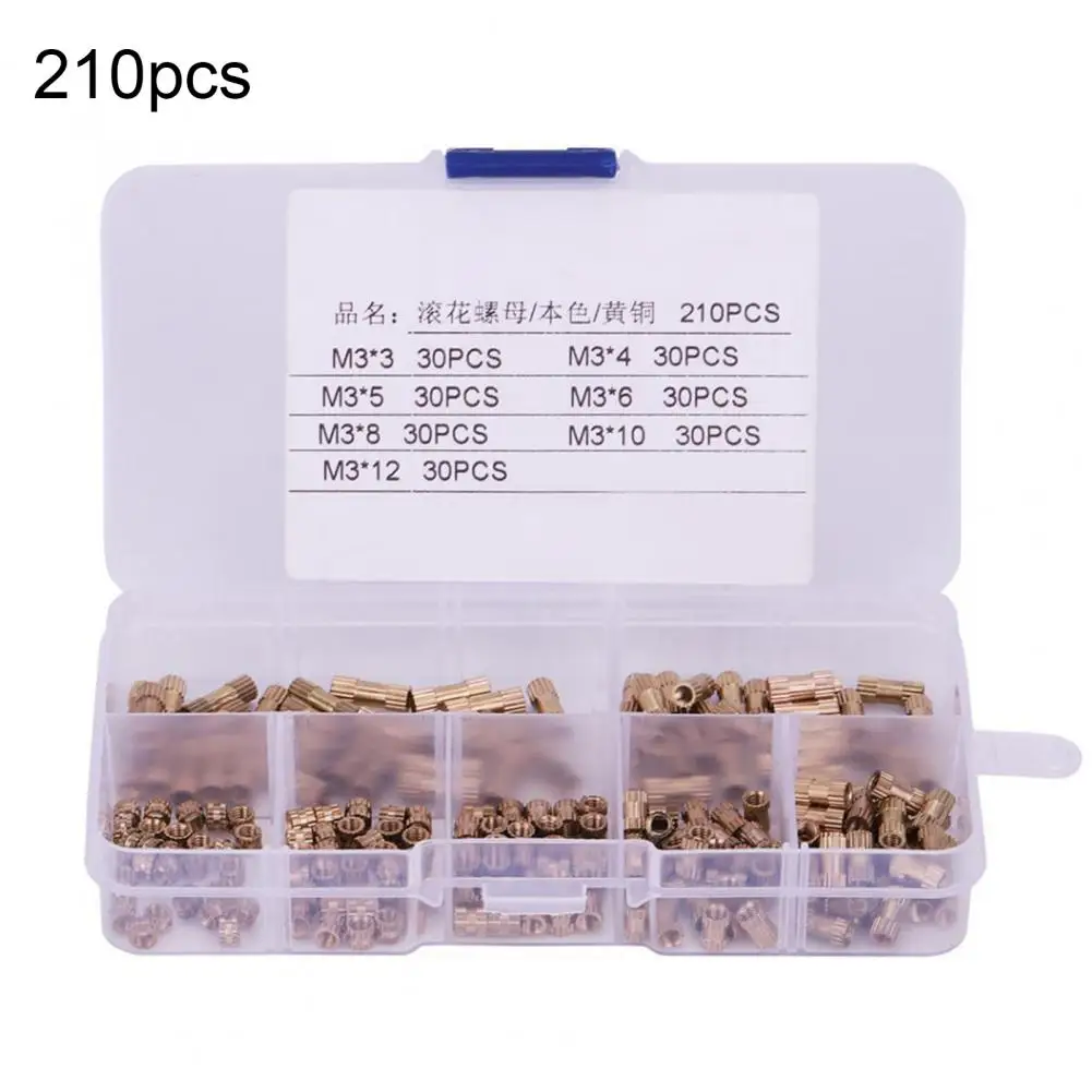 210Pcs M3 Knurled Threaded Inserts Nuts Complete Uniform Brass Assorted Embedded Nut Fasteners Kit for Mobile Phones
210Pcs M3 Knurled Threaded Inserts Nuts Complete Uniform Brass Assorted Embedded Nut Fasteners Kit for Mobile Phones