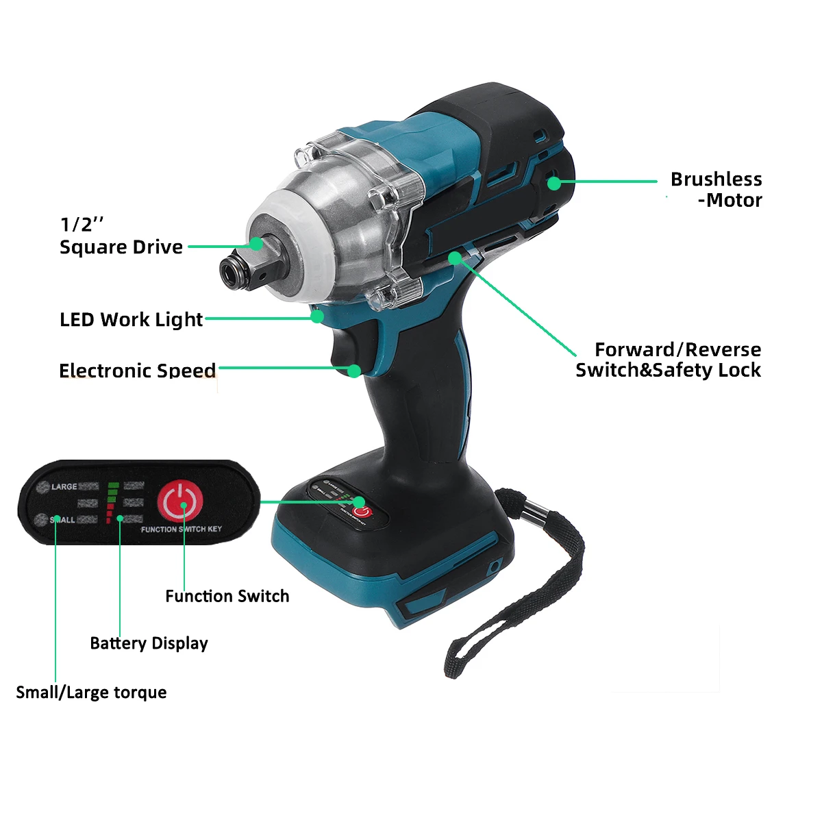 Electric Wrench 18V Brushless Impact Wrench 1/2 inch Cordless Power Tool 520N.m High Torque Rechargeable For Makita Battery
Electric Wrench 18V Brushless Impact Wrench 1/2 inch Cordless Power Tool 520N.m High Torque Rechargeable For Makita Battery
