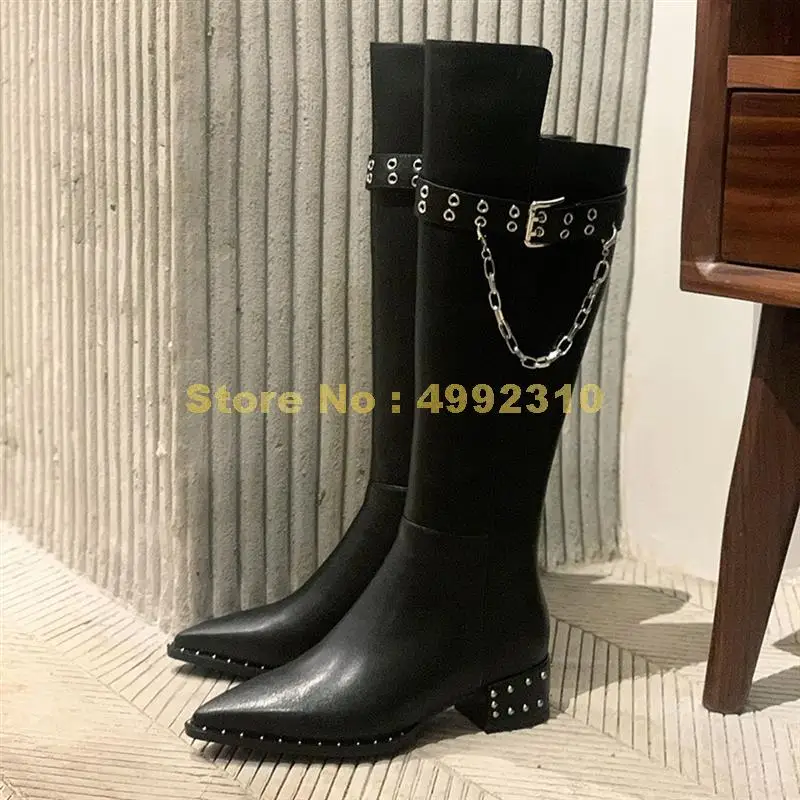 Female Pointed Toe Knee High Boots Fashion Buckle Chain Zipper Chunky Heels Boots Women Party Office Shoes
Female Pointed Toe Knee High Boots Fashion Buckle Chain Zipper Chunky Heels Boots Women Party Office Shoes