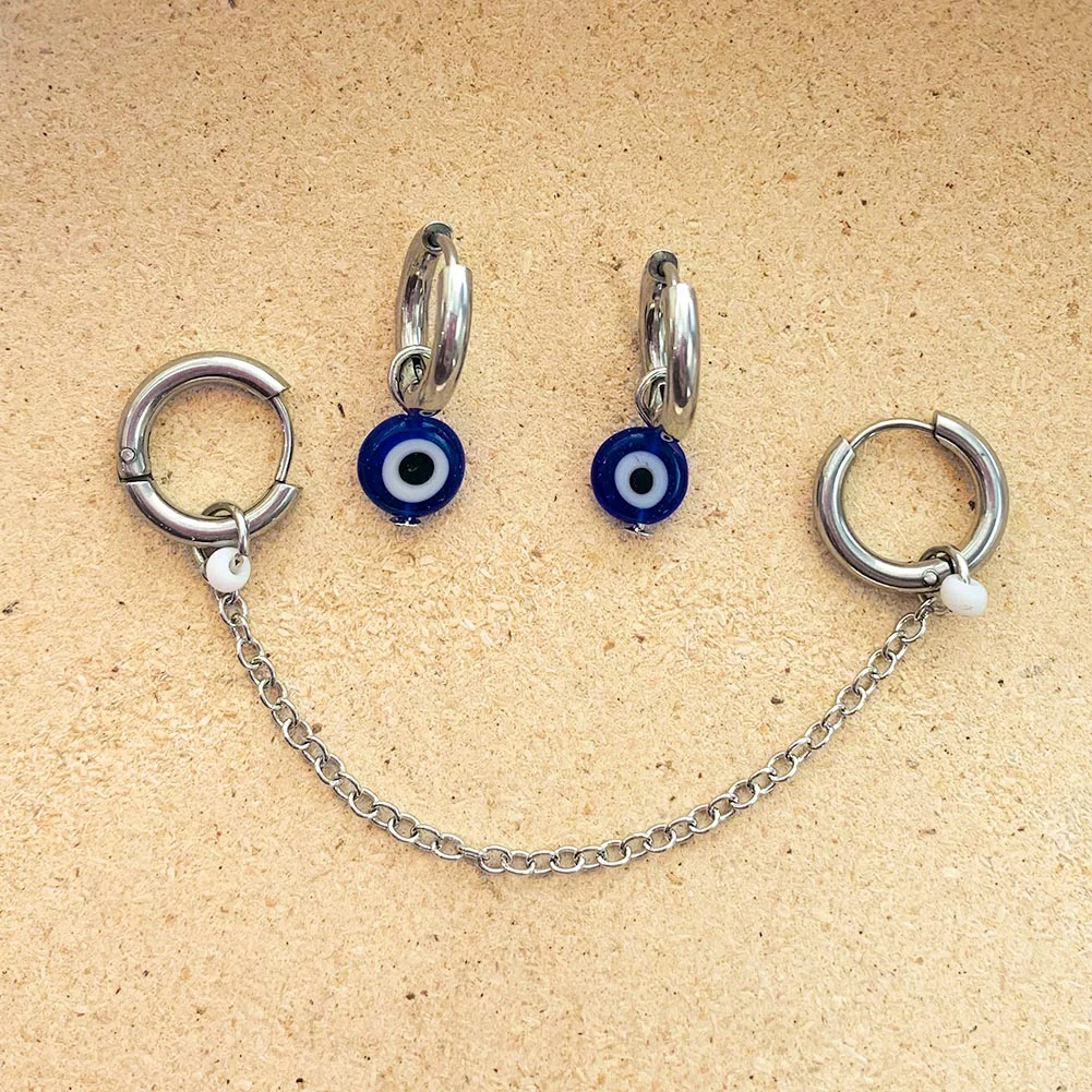 Silver Color Stainless Steel Double Ear Hole Link Chain Hoop Earrings for Women Punk Evil Eye Earring Gothic Jewelry Accessories
Silver Color Stainless Steel Double Ear Hole Link Chain Hoop Earrings for Women Punk Evil Eye Earring Gothic Jewelry Accessories