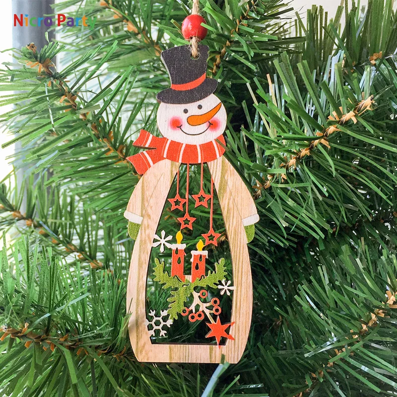 Nicro 3 pcs/set Wooden Christmas Santa Claus Snowman Pendant Ornaments Home Party Xmas Tree Decor Kids Gifts Decoration #Chr90 | Дом и сад