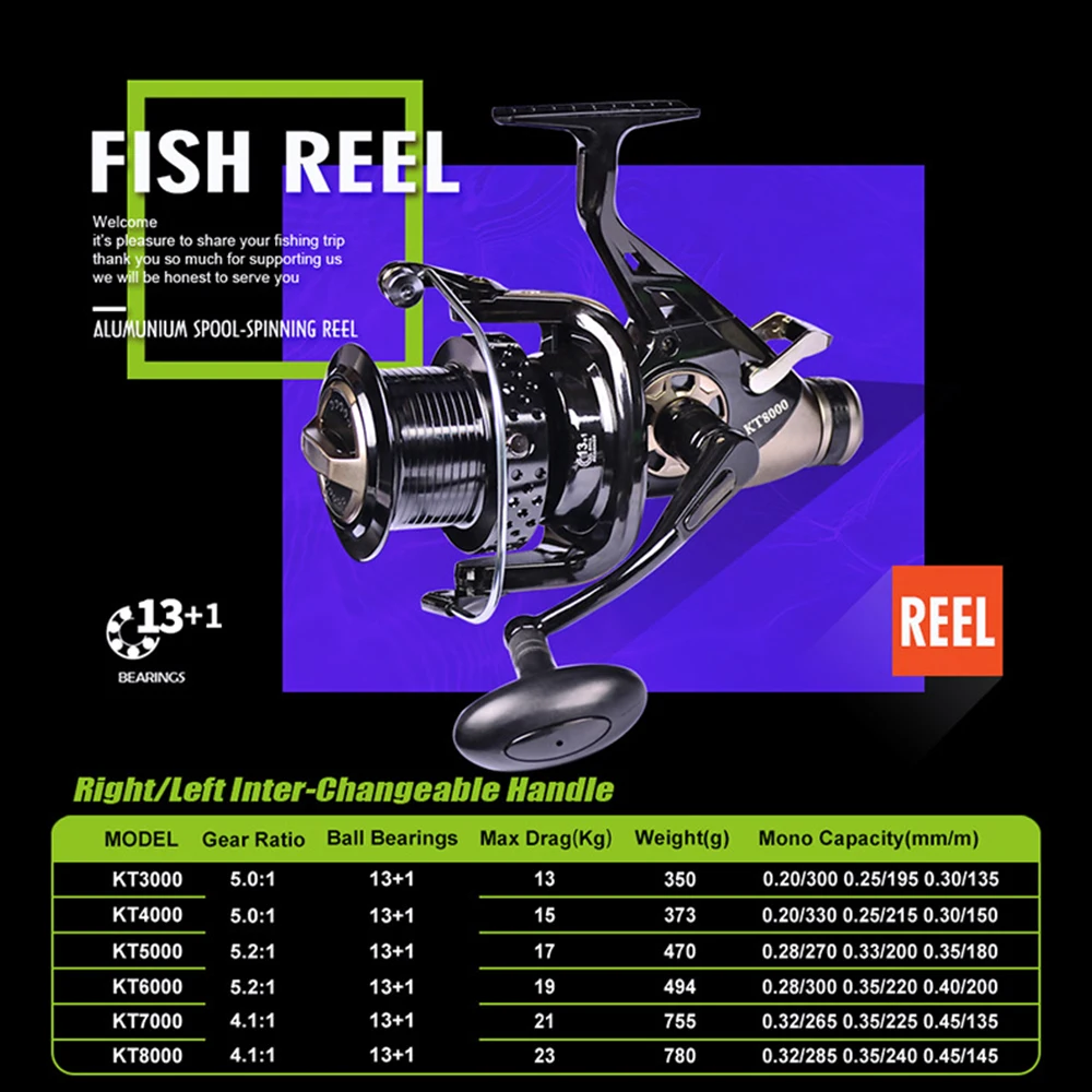 Winter Fishing Spinning Reel 20KG Drag Carp Metal Reels Knob 13+1BB KT3000 4.1:1 Both Left/Right Surfcasting Ice Fishing Tackle
Winter Fishing Spinning Reel 20KG Drag Carp Metal Reels Knob 13+1BB KT3000 4.1:1 Both Left/Right Surfcasting Ice Fishing Tackle