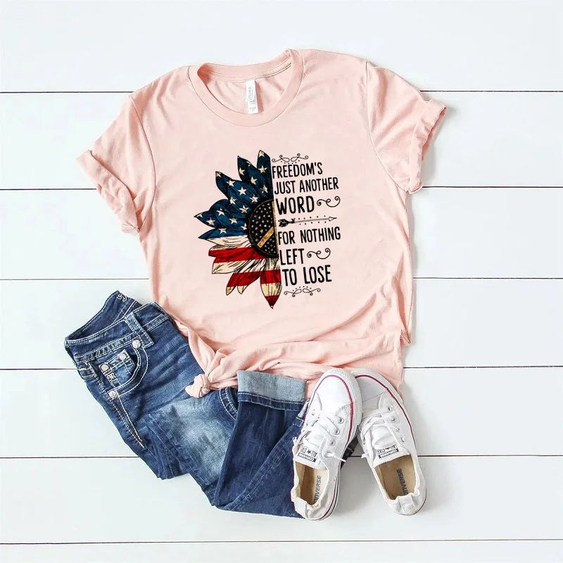 US Flag Sunflower Letter Print T Shirt Women Short Sleeve O Neck Loose Tshirt Summer Women Tee Shirt Tops Camisetas Mujer
US Flag Sunflower Letter Print T Shirt Women Short Sleeve O Neck Loose Tshirt Summer Women Tee Shirt Tops Camisetas Mujer