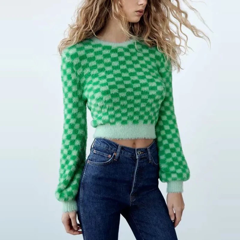 Za Women Plaid Cropped Sweaters Basic O Neck Long Sleeve Pullover Female Chic Autumn Jumpers Tops
Za Women Plaid Cropped Sweaters Basic O Neck Long Sleeve Pullover Female Chic Autumn Jumpers Tops