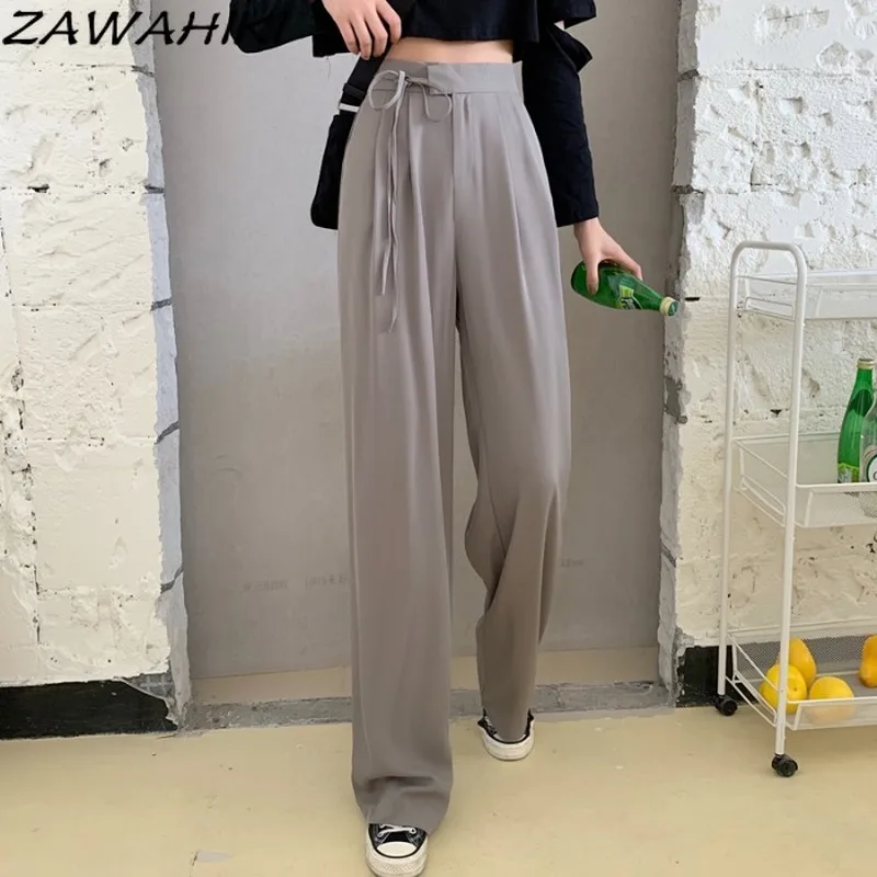 ZAWAHIKI Korean Drawstring High Waist Casual Mujer Pantalones 2021 Spring Loose Solid Wide Leg Pants Fashion Drooping Trousers
ZAWAHIKI Korean Drawstring High Waist Casual Mujer Pantalones 2021 Spring Loose Solid Wide Leg Pants Fashion Drooping Trousers
