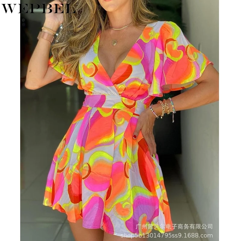 WEPBEL Dress Women's Slim Fit Pleated Printed Dress Summer Fashion Short Butterfly Sleeve V-neck High Waist Dress
WEPBEL Dress Women's Slim Fit Pleated Printed Dress Summer Fashion Short Butterfly Sleeve V-neck High Waist Dress