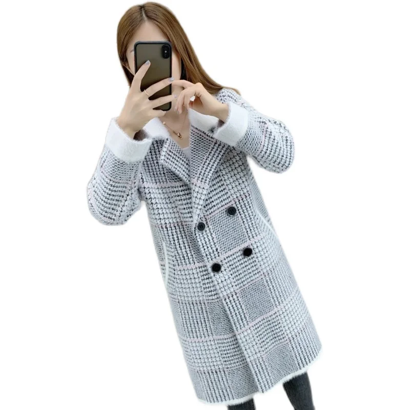 Mink Velvet Jacket Women Sweater Outerwear Long Spring Autumn Cardigan Sweater Female Loose Imitation Mink Plaid Overcoat Lady
Mink Velvet Jacket Women Sweater Outerwear Long Spring Autumn Cardigan Sweater Female Loose Imitation Mink Plaid Overcoat Lady