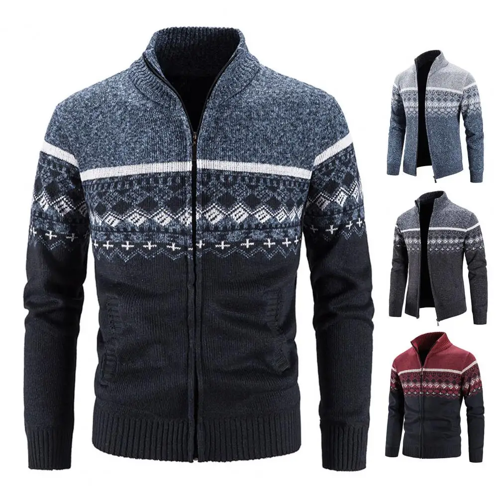 Trendy Print Patchwork Pockets Stand Collar Knitted Jacket Comfy Male Knitted Coat Windproof for Daily Wear
Trendy Print Patchwork Pockets Stand Collar Knitted Jacket Comfy Male Knitted Coat Windproof for Daily Wear