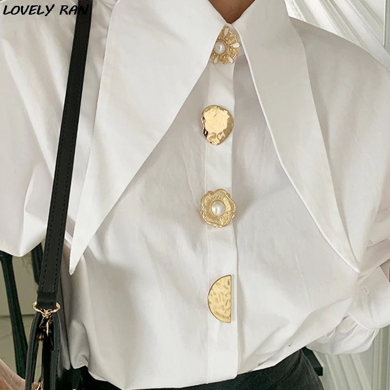 Lantern Long Sleeve Women's Shirt Pointed collar Sequined Buttons Female Shirts 2021 Spring Office Korean Fashion Ladies Top
Lantern Long Sleeve Women's Shirt Pointed collar Sequined Buttons Female Shirts 2021 Spring Office Korean Fashion Ladies Top