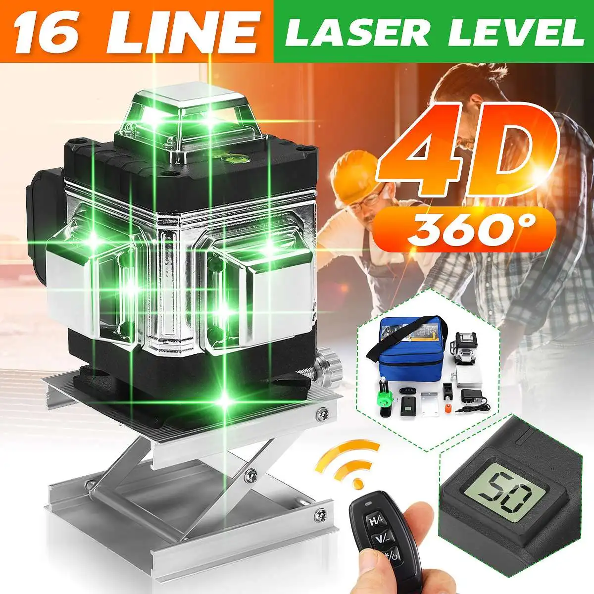 360 Horizontal And Vertical Cross Line Remote Control Green Laser Levels 4D 16 Lines Laser Level Green Line Auto Self Leveling
360 Horizontal And Vertical Cross Line Remote Control Green Laser Levels 4D 16 Lines Laser Level Green Line Auto Self Leveling
