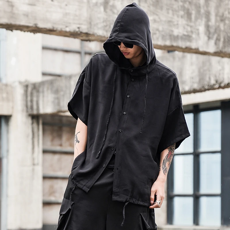 Male Japan Streetwear Fashion Hip Hop Gothic Black Shirts Coat Men Summer Short Sleeve Casual Loose Hooded Shirt
Male Japan Streetwear Fashion Hip Hop Gothic Black Shirts Coat Men Summer Short Sleeve Casual Loose Hooded Shirt