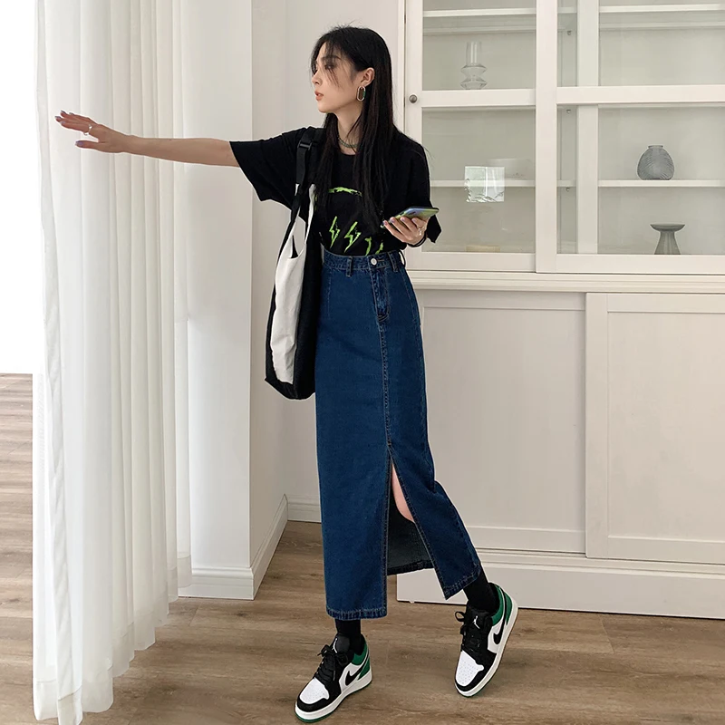 Skirts Women Light blue High-waist Side-split denim Skirt Ladies Body-con A-line Vintage Elegant All-match Fashion bag hip skirt
Skirts Women Light blue High-waist Side-split denim Skirt Ladies Body-con A-line Vintage Elegant All-match Fashion bag hip skirt