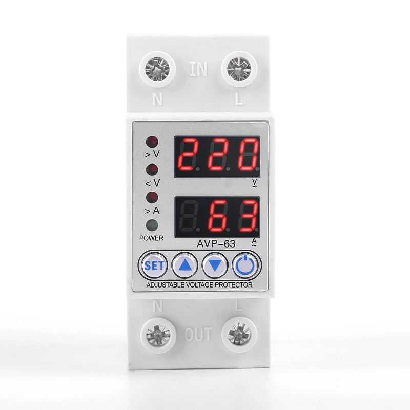 Din Rail Dual Display Adjustable Over Voltage Current And Under Voltage Protective Device Protector Relay 63A 220V 230V
Din Rail Dual Display Adjustable Over Voltage Current And Under Voltage Protective Device Protector Relay 63A 220V 230V