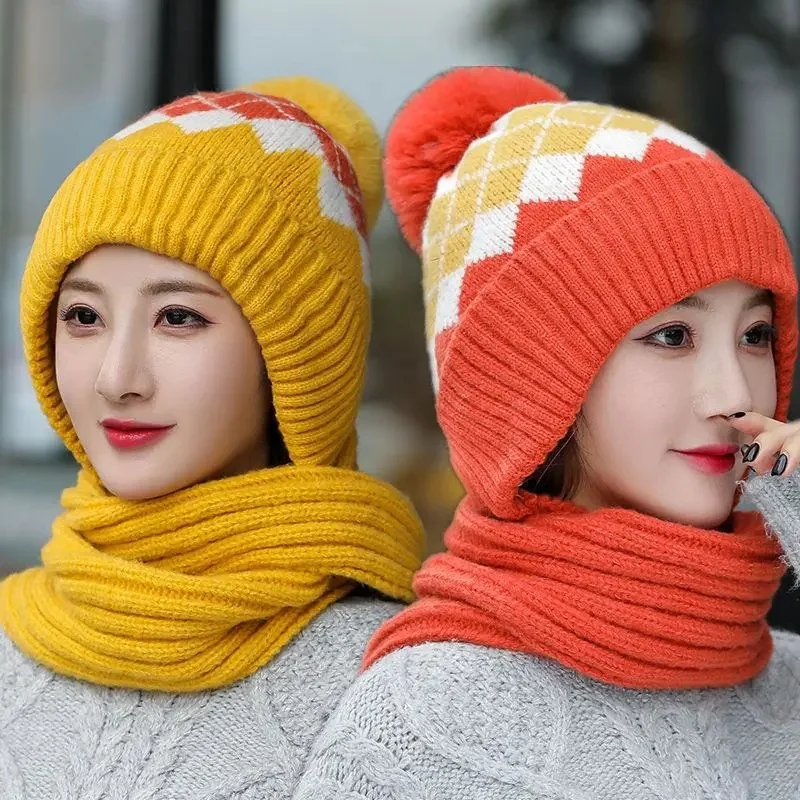 Female Winter Knitted Scarf Hats Set Plush Thick Knit Warm Beanies Hat For Women Windproof Warmer One Piece Hat
Female Winter Knitted Scarf Hats Set Plush Thick Knit Warm Beanies Hat For Women Windproof Warmer One Piece Hat