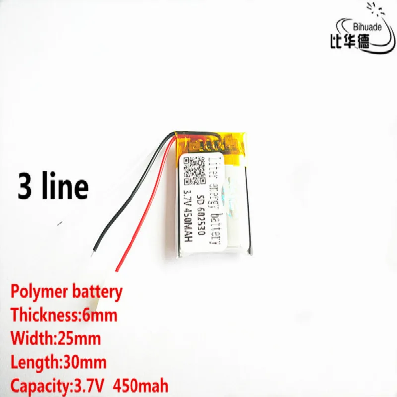 5pcs/lot 3 line Good Qulity 3.7V,450mAH,602530 Polymer lithium ion / Li-ion battery for TOY,POWER BANK,GPS,mp3,mp4
5pcs/lot 3 line Good Qulity 3.7V,450mAH,602530 Polymer lithium ion / Li-ion battery for TOY,POWER BANK,GPS,mp3,mp4