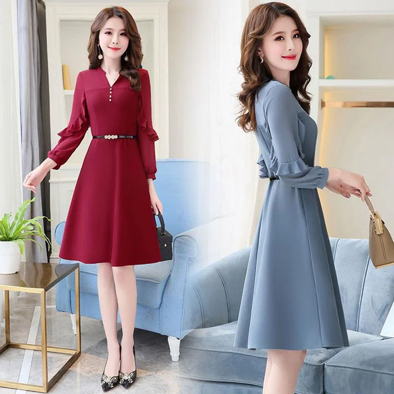 Women Belt Button Dress Lady Full sleeve Knee-length A-line Fashion Female Elegant V-neck Autumn Summer Chiffon Dresses AA271
Women Belt Button Dress Lady Full sleeve Knee-length A-line Fashion Female Elegant V-neck Autumn Summer Chiffon Dresses AA271