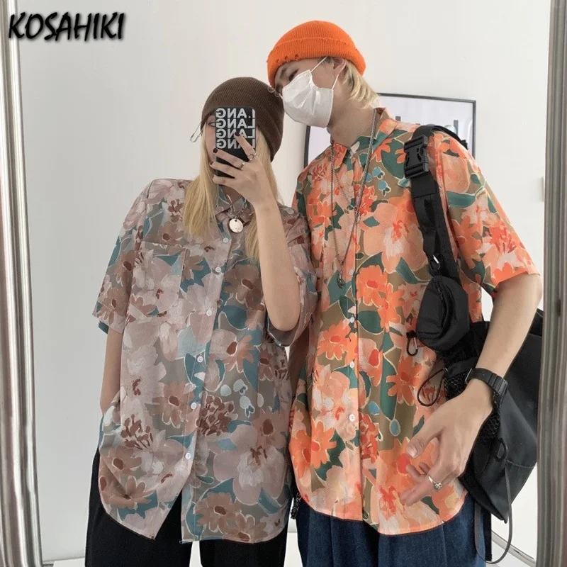KOSAHIKI Vintage Harajuku Women Men Blouse 2021 New Summer Hip Hop Turn-Down Casual Floral Printed Lady Shirts Clothing Female
KOSAHIKI Vintage Harajuku Women Men Blouse 2021 New Summer Hip Hop Turn-Down Casual Floral Printed Lady Shirts Clothing Female