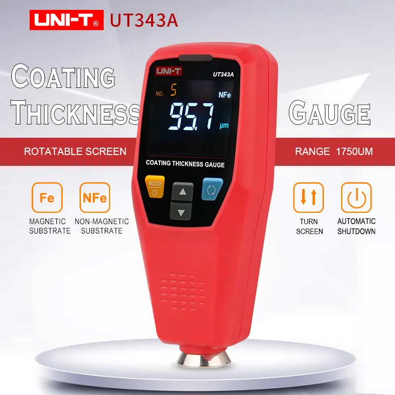 UNI-T UT343A EBTN Display Automatic Paint Thickness Gauge 0~1750um Car Paint Tester Thickness Tester Measuring FE/NFE
UNI-T UT343A EBTN Display Automatic Paint Thickness Gauge 0~1750um Car Paint Tester Thickness Tester Measuring FE/NFE